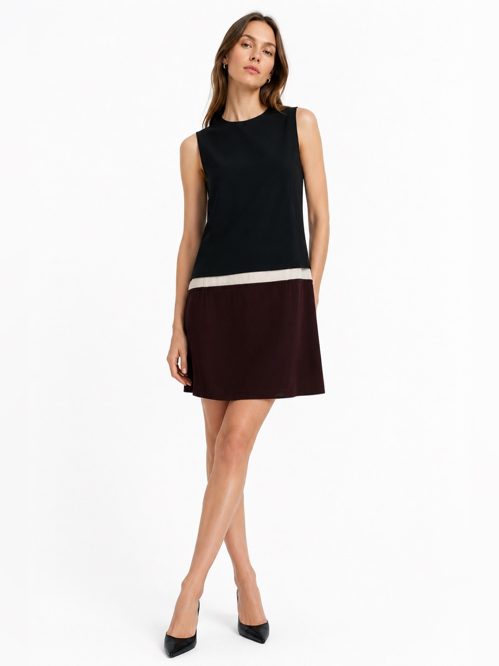 Victoria Beckham Wool Silk Colorblock Mesh Illusion Dress
